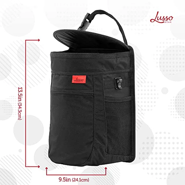 Lusso Gear Car Trash Can - 2.5-Gallon, Black, Round - Leak-Proof & Spill-Proof Lid & Waterproof Removable Liner - Hanging Car Trash Bin & Organizer for SUV, Truck & Minivan by Lusso Gear - Image 7