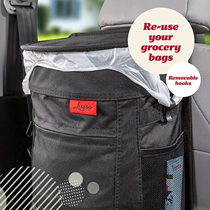 Lusso Gear Car Trash Can - 2.5-Gallon, Black, Round - Leak-Proof & Spill-Proof Lid & Waterproof Removable Liner - Hanging Car Trash Bin & Organizer for SUV, Truck & Minivan by Lusso Gear - Image 8