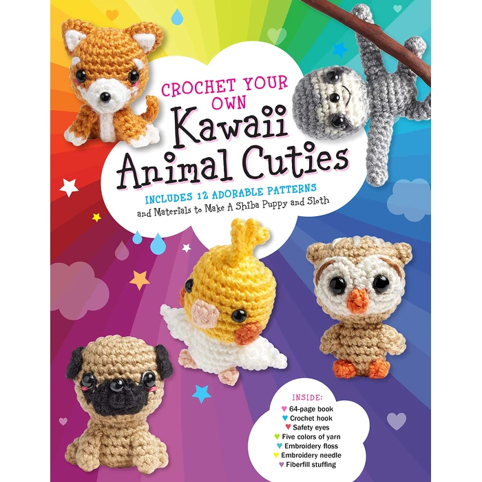 Crochet Your Own Kawaii Animal Cuties: Includes 12 Adorable Patterns and Materials to Make a Shiba Puppy and Sloth - Inside: 64 page book, Crochet hook, Safety eyes, Five colors of yarn, Embroidery floss, Embroidery needle, Fiberfill stuffing by becker&mayer! Books - Used - Very Good condition