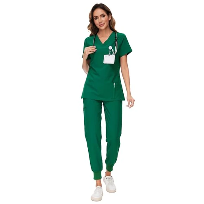 COZYFIT Scrubs for Women Set - Stretch V-Neck Scrub Top & Jogger Pant with 8 Pockets, Yoga Waistband, Slim Fit COZY SCRUBS - Hunter Green, 5XL by COZYFIT - Image 2