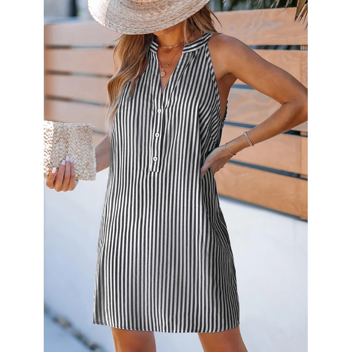 CUPSHE Women’s Summer Dresses 2025 Sleeveless V Neck Striped Lightweight Casual Mini Dress Black M by CUPSHE - Image 4