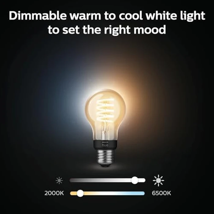 Philips Hue Smart 40W A19 Filament LED Bulb - White Ambiance Warm-to-Cool White Light - 1 Pack - 550LM - E26 - Indoor - Control with Hue App - Works with Alexa, Google Assistant and Apple Homekit by Philips Hue - Image 4