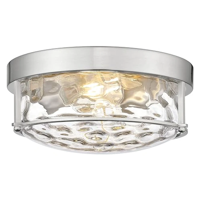 FEMILA Flush Mount Ceiling Light Fixture, 12" Brushed Nickel Ceiling Light, Water Ripple Glass, for Hallway, Living Room, Kitchen, Bedroom, E26 Base, 4FTJ22WG-F BN by FEMILA - Used - Very Good condition - CA$43.72
