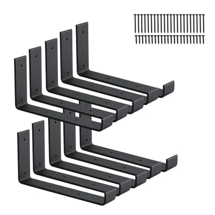 10 Pack Heavy Duty J Shelf Brackets with Lip, 9-Inch Industrial Wall-Mounted Floating Supports for 8.8" Wide Lumber Board, Black, HOME MASTER HARDWARE by HOME MASTER HARDWARE - Used - Very Good condition - US$29.74