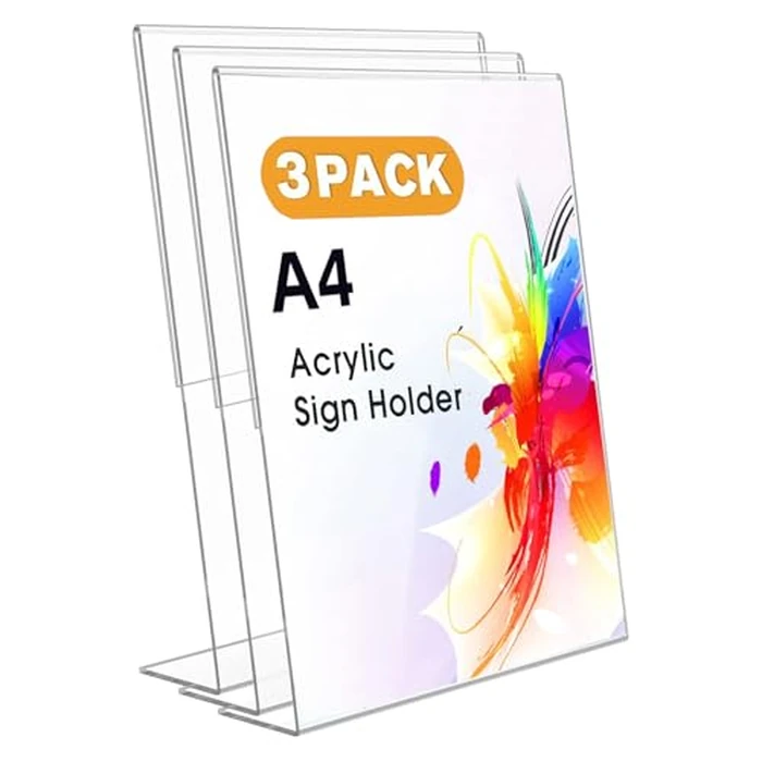 Acrylic Sign Holder 8.5 x 11 Inch, 3 Pack Clear Display Table Sign Stand, L-Shape Plastic Message Board Stand for Exhibition, Office, Store, Restaurant by Yepphetco - Used - Very Good condition