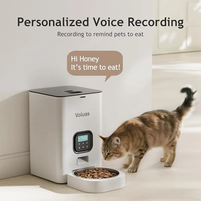 VOLUAS Automatic Cat Feeders - Timed Pet Feeder for Cats and Dogs with Dry Food Dispenser, Desiccant Bag, Programmable Portion Control, 4 Daily Meals, 10s Voice Recorder by Voluas - Image 3