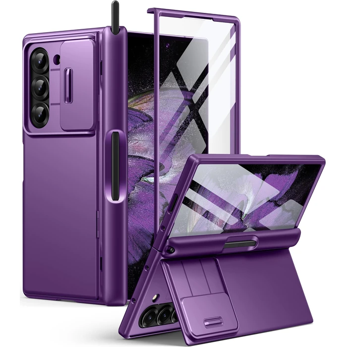 BERFY for Z Fold 6 Case with Screen Protector, Built-in S Pen Holder, Slide Camera Cover, Hidden Kickstand, Full Body Shockproof Slim Phone Case for Samsung Galaxy Z Fold 6, Purple by BERFY - Used - Like New condition - US$20.10