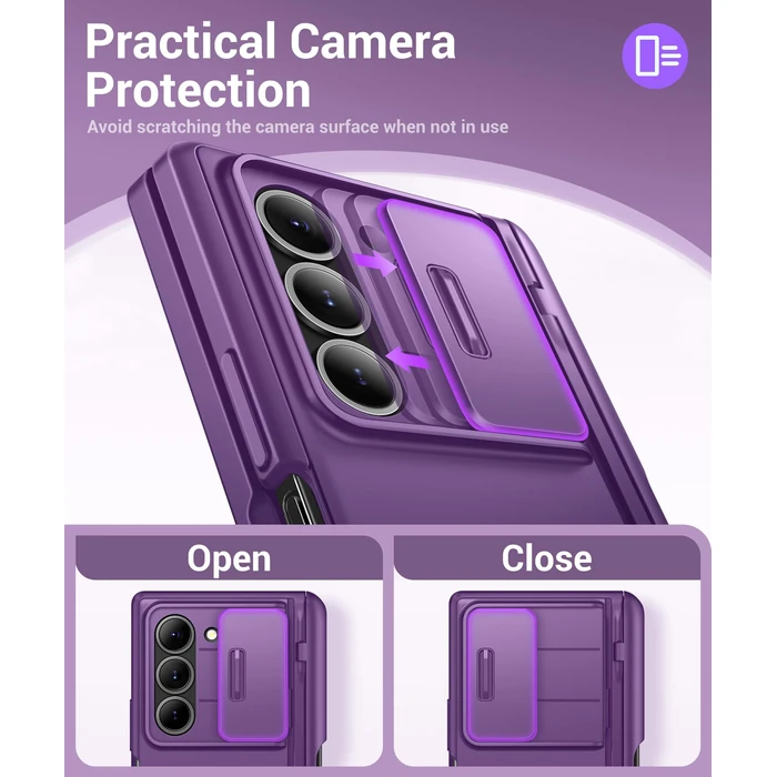 BERFY for Z Fold 6 Case with Screen Protector, Built-in S Pen Holder, Slide Camera Cover, Hidden Kickstand, Full Body Shockproof Slim Phone Case for Samsung Galaxy Z Fold 6, Purple by BERFY - Image 4