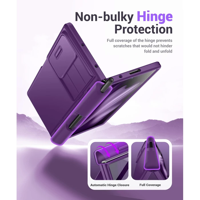 BERFY for Z Fold 6 Case with Screen Protector, Built-in S Pen Holder, Slide Camera Cover, Hidden Kickstand, Full Body Shockproof Slim Phone Case for Samsung Galaxy Z Fold 6, Purple by BERFY - Image 7