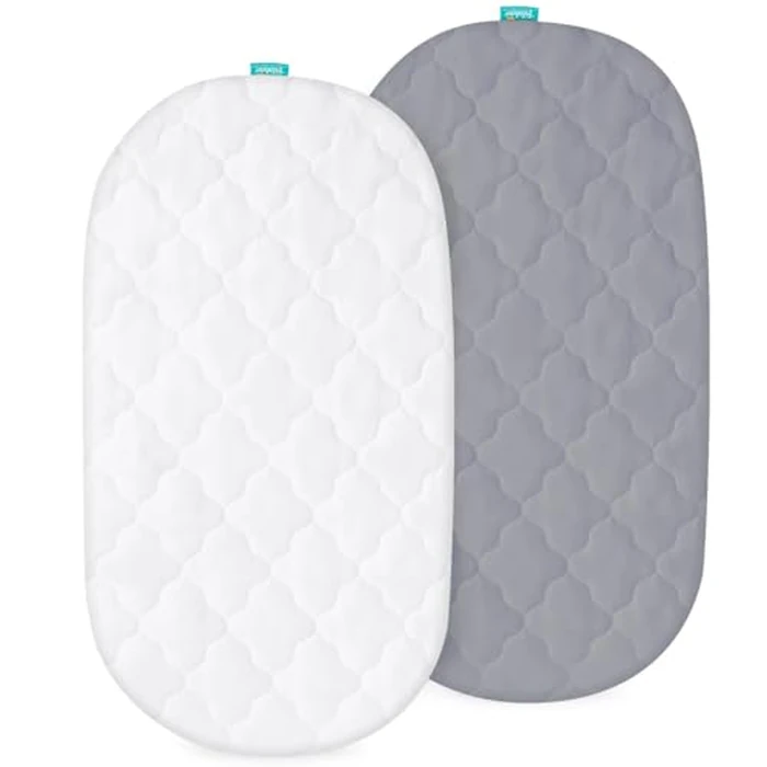 Bassinet Mattress Pad Cover, Fits 18” x 28” Munchkin Brica, Graco Pack 'n Play Day2Dream Bassinet and Pamo Babe 4 in 1 Portable(only for Bassinet), 2 Pack, Ultra Soft Waterproof, White and Grey by Biloban - Used - Like New condition