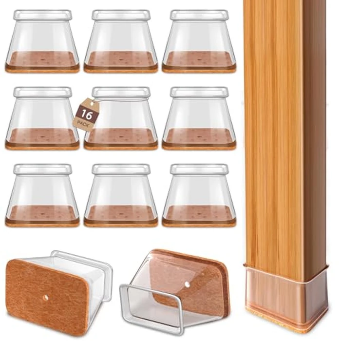 Chair Leg Floor Protectors Rectangle Chair Leg Protectors for Hardwood Floors Silicone Caps Felt Furniture Pads Covers Anti-Scratch Reduce Noise 16 Pack Clear Fit:L 1.12"-1.5",W 0.75"-1" by YOZON - Used - Like New condition - US$15.83