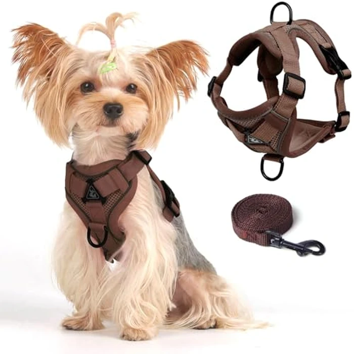 Vest Harness Leash Set for Small Dog Large Cat, Upgraded Escape Proof Adjustable Jacket with Lead for Puppy Fat Cat Outdoor Walking, Soft Breathable Mesh Coat with Reflective Strip (XL,Coffee Brown) by skmeditec - Used - Very Good condition - CA$24.99