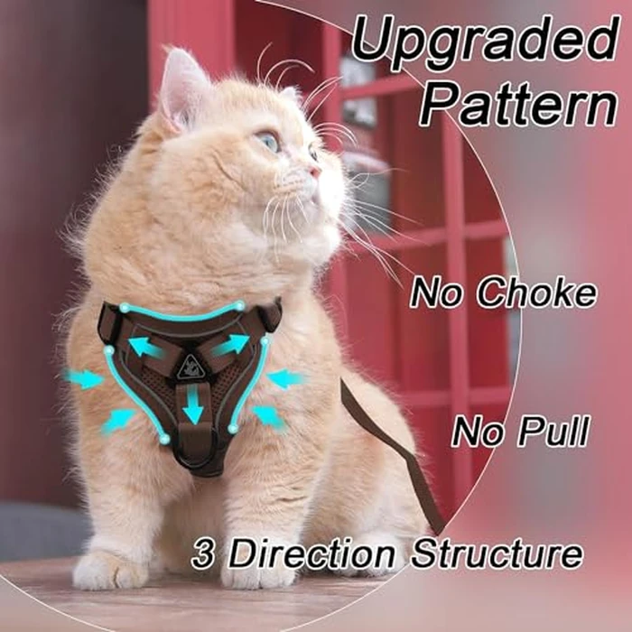 Vest Harness Leash Set for Small Dog Large Cat, Upgraded Escape Proof Adjustable Jacket with Lead for Puppy Fat Cat Outdoor Walking, Soft Breathable Mesh Coat with Reflective Strip (XL,Coffee Brown) by skmeditec - Image 5