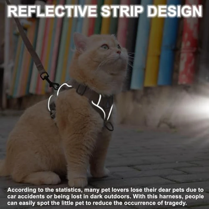 Vest Harness Leash Set for Small Dog Large Cat, Upgraded Escape Proof Adjustable Jacket with Lead for Puppy Fat Cat Outdoor Walking, Soft Breathable Mesh Coat with Reflective Strip (XL,Coffee Brown) by skmeditec - Image 6