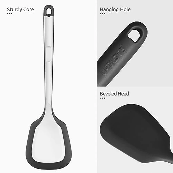 600ºF Heat Resistant Silicone Turner: U-Taste 13.6in Solid Kitchen Spatula Flipper, Food Grade Flexible & Thin Rubber Seamless Cooking Utensil for Flipping Egg, Pancake in Nonstick Cookware (Black) by U-Taste - Image 6