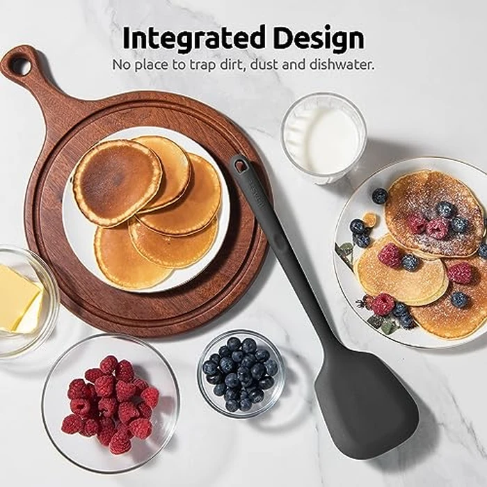 600ºF Heat Resistant Silicone Turner: U-Taste 13.6in Solid Kitchen Spatula Flipper, Food Grade Flexible & Thin Rubber Seamless Cooking Utensil for Flipping Egg, Pancake in Nonstick Cookware (Black) by U-Taste - Image 7