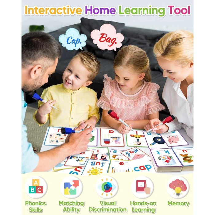 Gojmzo CVC Word Writing & Spelling Flash Cards, Preschool Learning Toddler Activities, Kindergarten Homeschool Supplies, Sight Words Reading Game, Montessori Educational Toys for 3 4 5 6 Year Old Kids by Gojmzo - Image 4