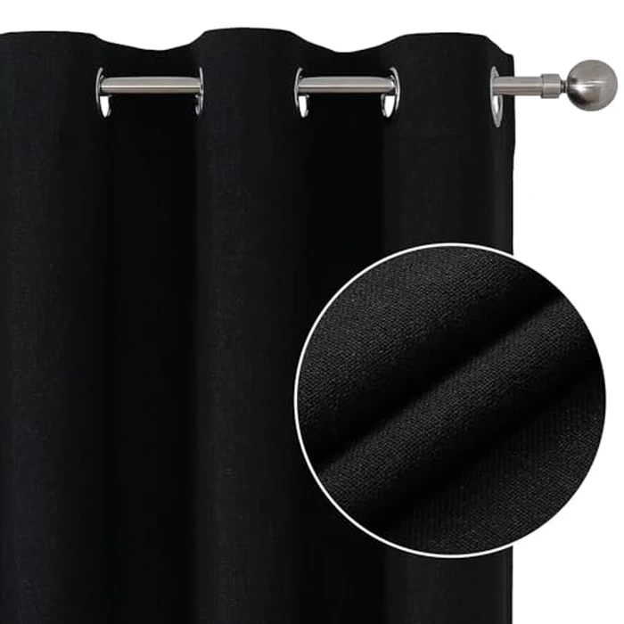 Joydeco Blackout Curtains 63 Inches Long 2 Panels Burg, Room Darkening Curtains for Bedroom, 100% Black Out Textured Thermal Drapes Privacy Protection 2 Panels Set(W52 x L63 Inch, Black) by Joydeco - Image 2