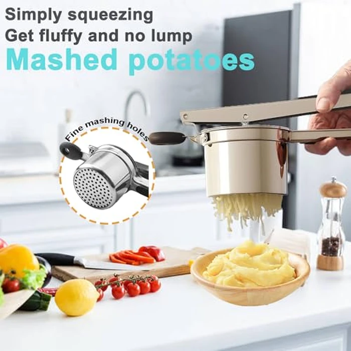 Potato Ricer Stainless Steel Masher, Upgraded Sturdy Durable Potato Masher with 3 Interchangeable Ricing Discs Premium Grade Kitchen Tool for Smooth Mashed Potatoes, Fruits, Vegetables and Baby Food by ZKKEIIE - Image 2