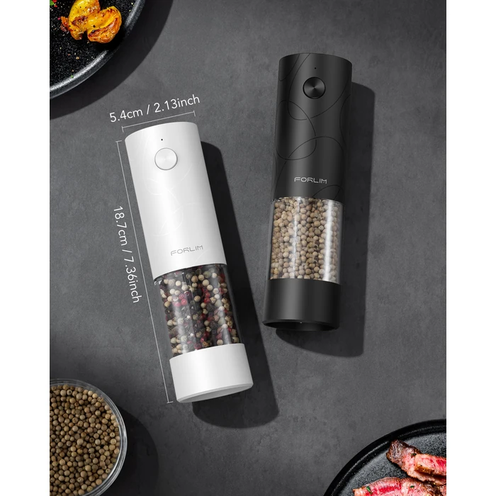 FORLIM Electric Salt and Pepper Grinder Set, USB Rechargeable, Automatic Salt Pepper Mill Grinder with Dust Cover, One-Button Control, Adjustable Coarseness, Warm LED Light (2 Packs, Black&White) by FORLIM - Image 8
