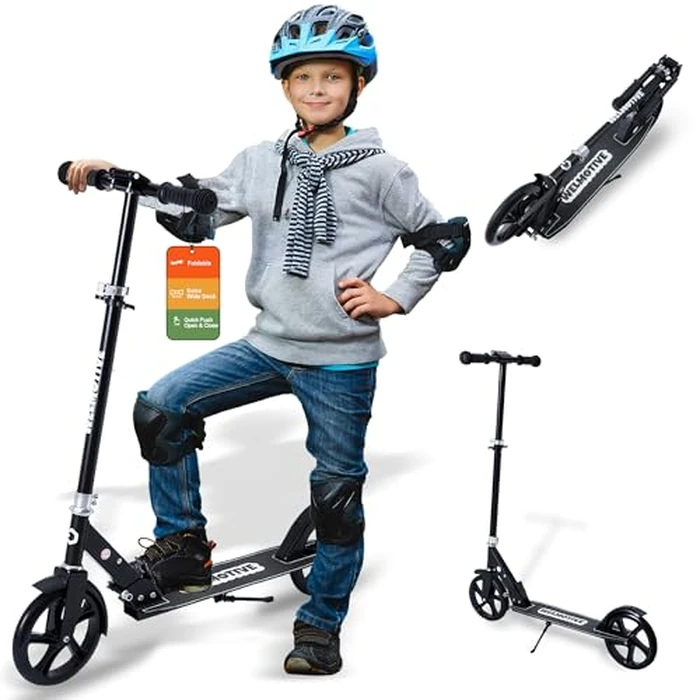 Kick Scooter for Kids Ages 6+, Teens & Adults, Adjustable Handlebars, Rear Brake, Big Wheel Foldable Scooter for Indoor & Outdoor by Welmotive - Used - Acceptable condition - CA$43.41