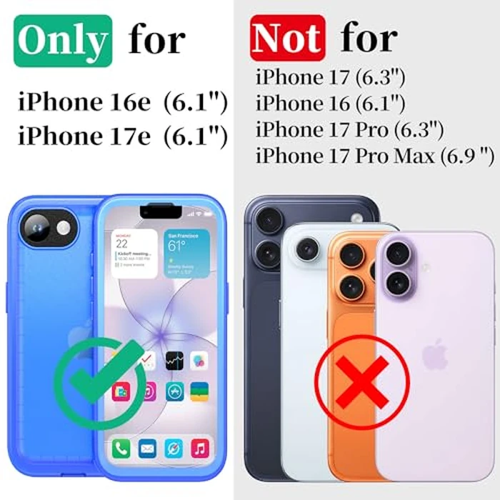 Cozycase TOP Case for iPhone 16e / iPhone 17e Military Protective IP68 Waterproof Heavy Duty 360 Shockproof Full Body with Screen Camera Protector Double Dustproof Hard Tough 16 E SE4 Front Blue Cover by Cozycase - Image 2