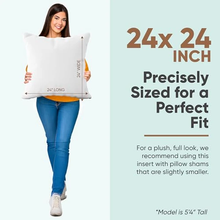 Pillowflex Synthetic Down Pillow Insert - 24x24 Down Alternative, Large Euro Pillow, Square Ultra Soft Throw, Euro Bed Sham - 1 Decorative Form by Pillowflex - Image 8