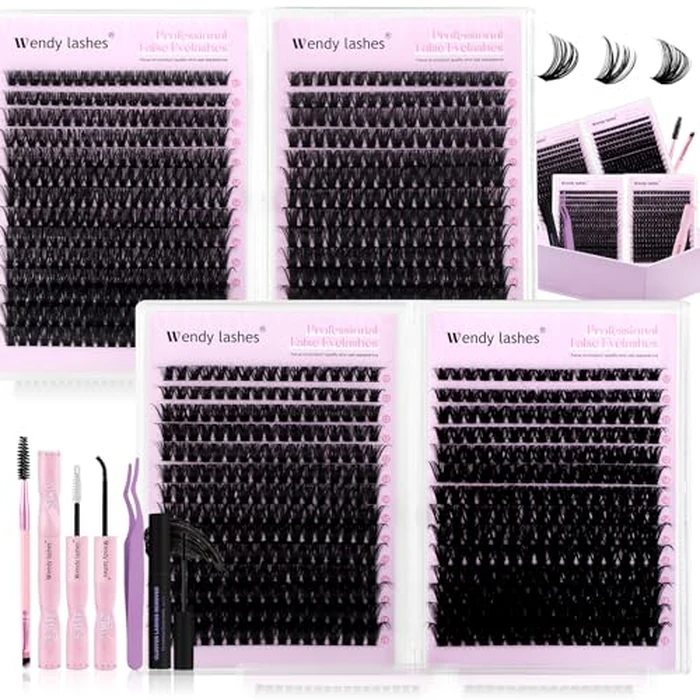Wendy Lash Clusters Kit Packs: 980-Pcs, 60D, 80D, 80D, 100D, D Curl, 10-18mm Mixed, Cat Eye, Soft, Natural, Fluffy, DIY Eyelash, Individual, Eye lash clusters, Bulk Pack by WENDY LASHES - Used - Like New condition - US$18.99