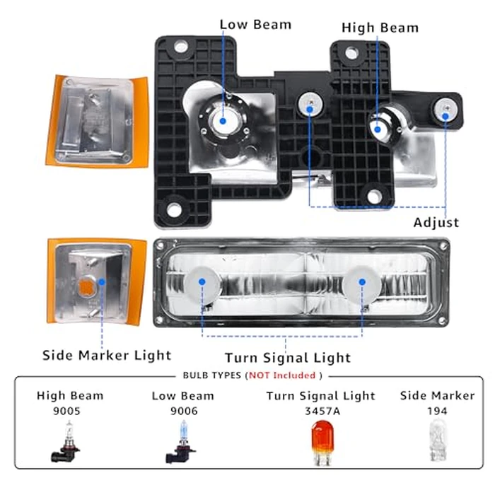 Headlights Assembly Compatible With 1994 1995 1996 1997 1998 OBS Chevy Silverado C/K 1500 2500 3500 Suburban, 95-99 Tahoe Headlamp w/Bumper Light,Factory Style by APSVE - Image 5