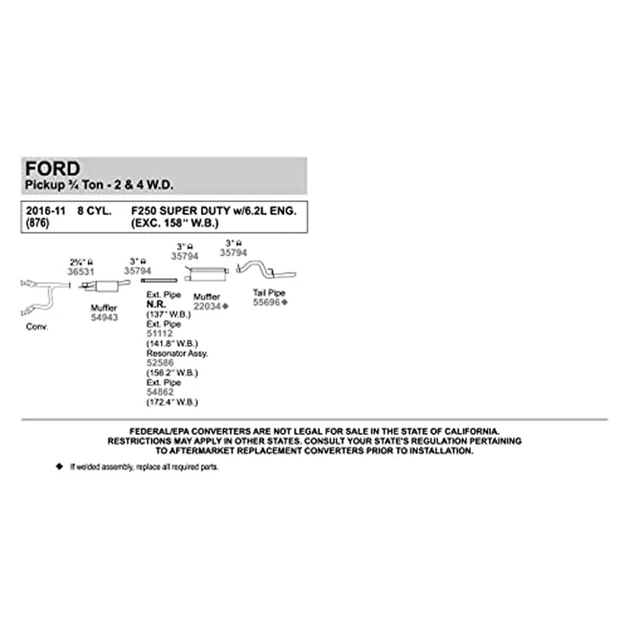 Walker 52586 Direct Fit Exhaust Resonator and Pipe Assembly 3" Inlet (ID) 3" Outlet (OD) for Ford F-250 Super Duty by Walker - Image 2