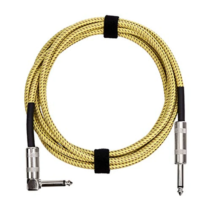 Amazon Basics TS 1/4 Inch Guitar Cable, Tweed Cloth Jacket Right-Angle Instrument Cable for Electric Guitar, Bass Guitar, Amp Cord, 10 Foot, Yellow & Brown by Amazon Basics - Used - Very Good condition - US$7.15