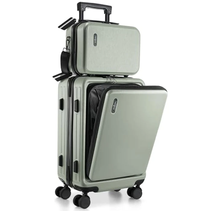 TRAVELARIM 20 Inch Carry On Luggage 22x14x9 Airline Approved, Carry On Suitcase with Wheels, Hard-shell Carry-on Luggage, Durable Luggage Carry-On, Sage Green Small Suitcase with Cosmetic Case by TRAVELARIM - Image 1