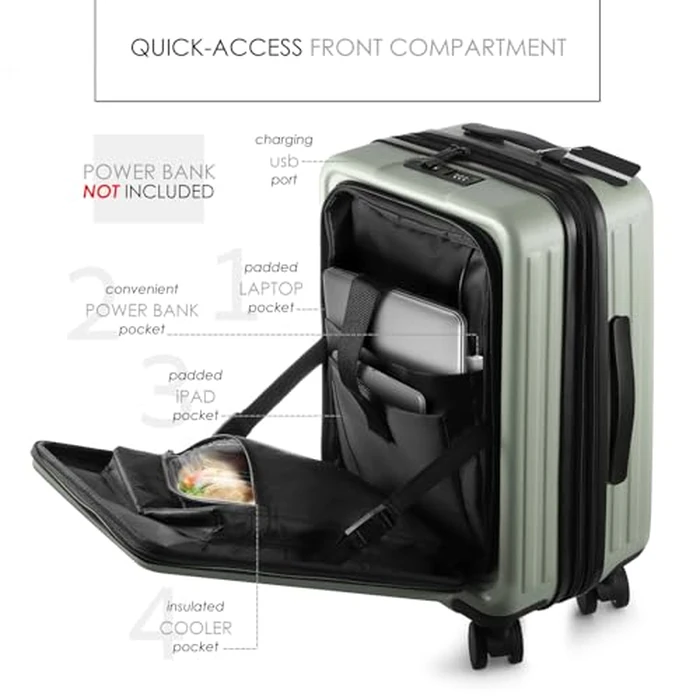 TRAVELARIM 20 Inch Carry On Luggage 22x14x9 Airline Approved, Carry On Suitcase with Wheels, Hard-shell Carry-on Luggage, Durable Luggage Carry-On, Sage Green Small Suitcase with Cosmetic Case by TRAVELARIM - Image 3