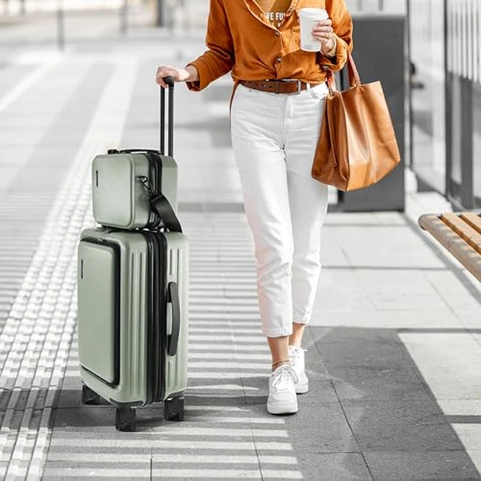 TRAVELARIM 20 Inch Carry On Luggage 22x14x9 Airline Approved, Carry On Suitcase with Wheels, Hard-shell Carry-on Luggage, Durable Luggage Carry-On, Sage Green Small Suitcase with Cosmetic Case by TRAVELARIM - Image 9