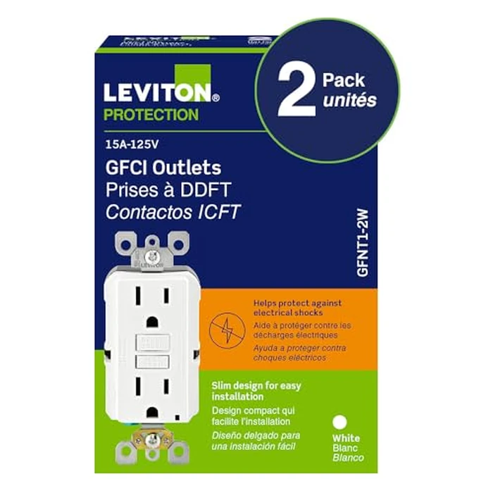 Leviton GFCI 2-Pack, 15 Amp Non Tamper Resistant Receptacle, Smartlock Pro Duplex, GFNT1-02W, White by Leviton - Used - Very Good condition