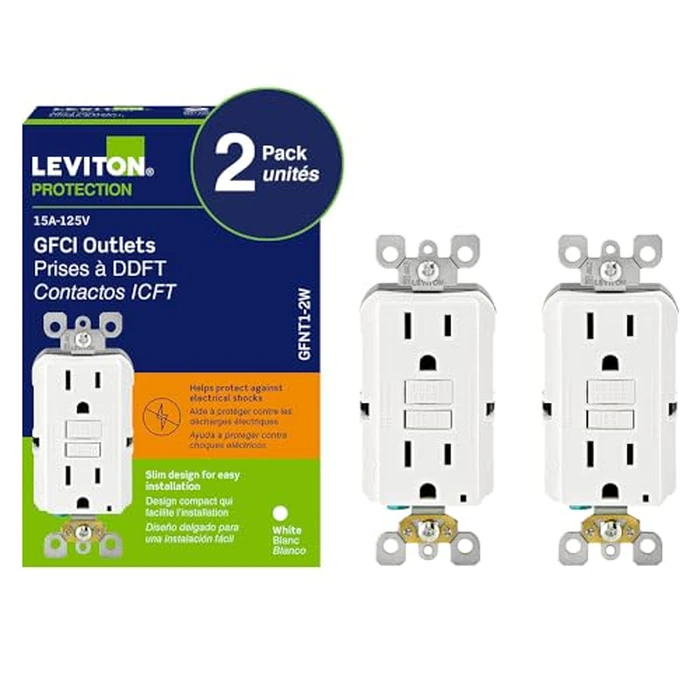 Leviton GFCI 2-Pack, 15 Amp Non Tamper Resistant Receptacle, Smartlock Pro Duplex, GFNT1-02W, White by Leviton - Image 2