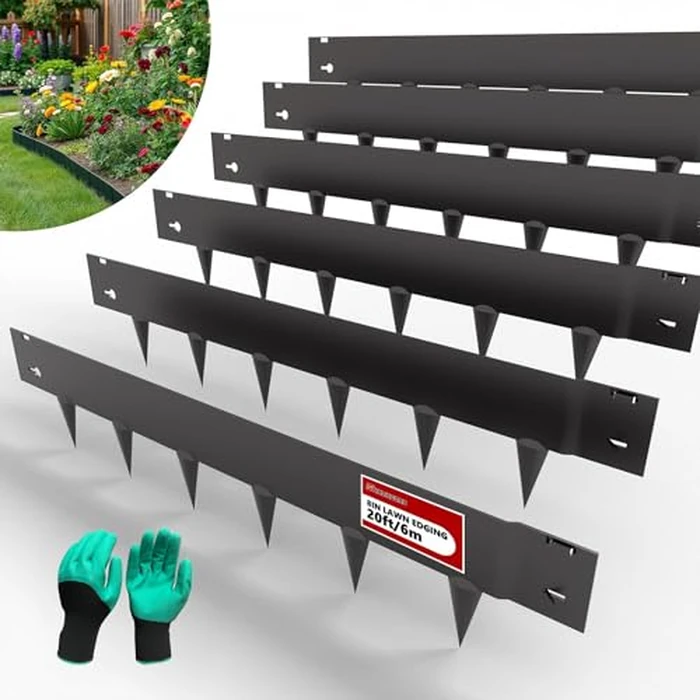 20ft. Galvanized Steel Landscape Edging (6-Pack) - 40" x 8" Metal Garden Border, Hammer-in Lawn Edging for Landscaping, Tree Rings, Yard & Pathway - Black Steel Lawn Edge for Garden Design by STIRLINGEAR - Used - Very Good condition - US$62.99