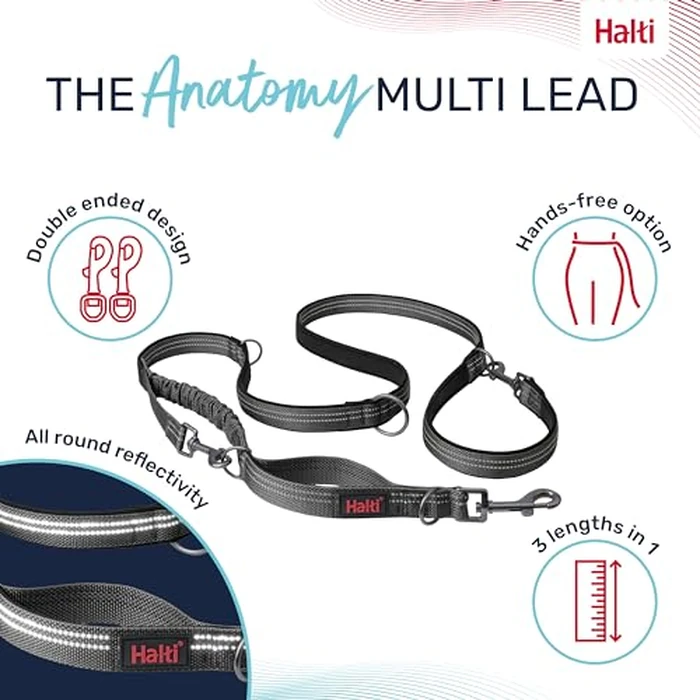 HALTI Anatomy Multifunctional Dog Leash - Shock Absorbing Double-Ended Leash, Ideal for Dog Walking & Training. Comfortable to Hold, Reflective & Lightweight. Suitable for Puppies (Size Large, Grey) by Halti - Image 2