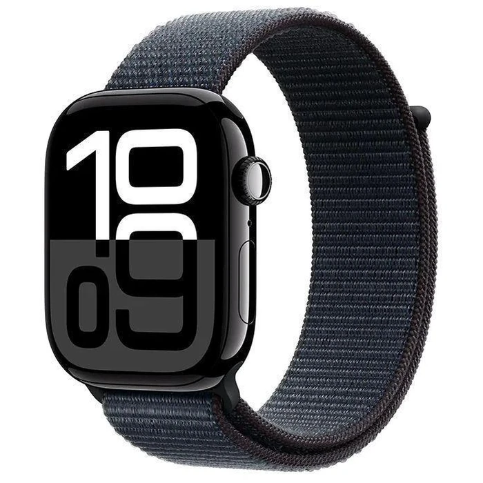 Apple Watch Series 10 (GPS) - 64GB - 42mm - Jet Black Aluminum Case with Ink Textile Sport Loop Band - One Size by Apple - Image 1