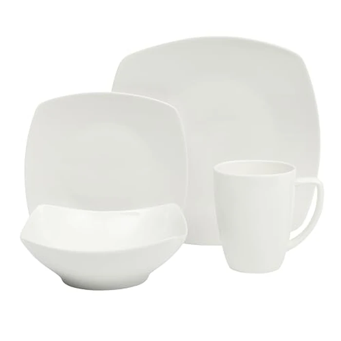 Gibson Home Zen Buffet White Porcelain Dinnerware Set for 4, Square Plates Bowls and Mugs, Chip and Scratch Resistant, Dishwasher and Microwave Safe, 16 Piece by Gibson Home - Image 6