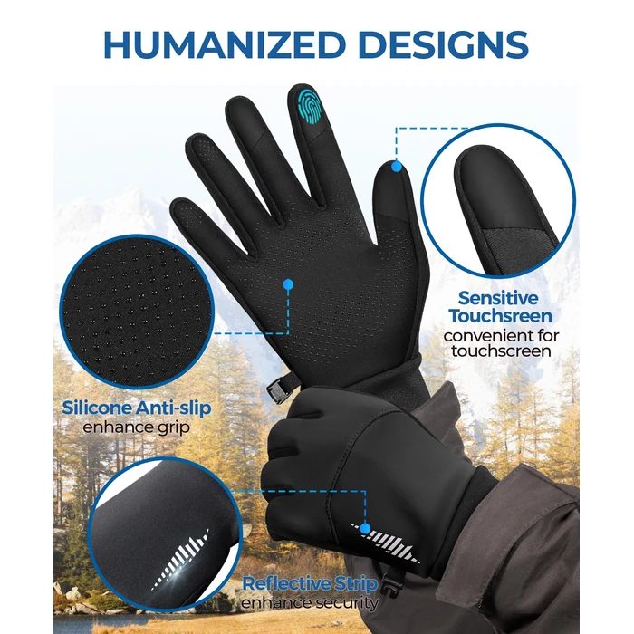 rivmount Water-Resistant Winter Gloves Touch Screen, Women Men Thermal Warm Gloves Suit for Cold Weather Running, Cycling, Hiking, Bike, Ski, Snow, Driving, Work, Outdoor Black Size XL by rivmount - Image 4