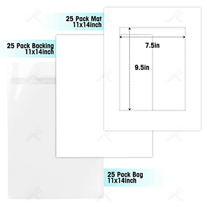 Golden State Art, Acid Free, Pack of 25, 11x14 White Picture Mats Mattes with White Core Bevel Cut for 8x10 Photo + Backing + Bags by Golden State Art - Image 2