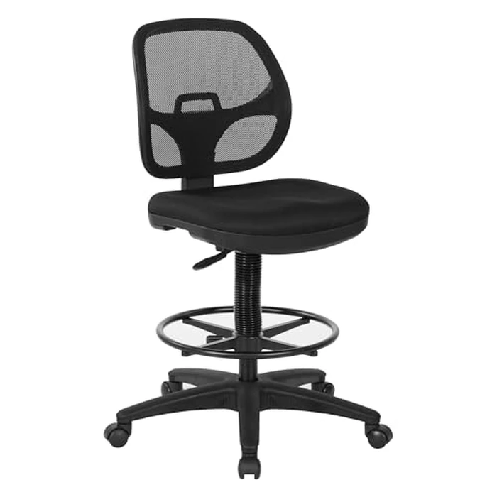 Office Star DC Series Deluxe Breathable Mesh Back Ergonomic Drafting Chair with Lumbar Support and Adjustable Footring, Black Fabric by Office Star Products - Used - Like New condition - US$138.31