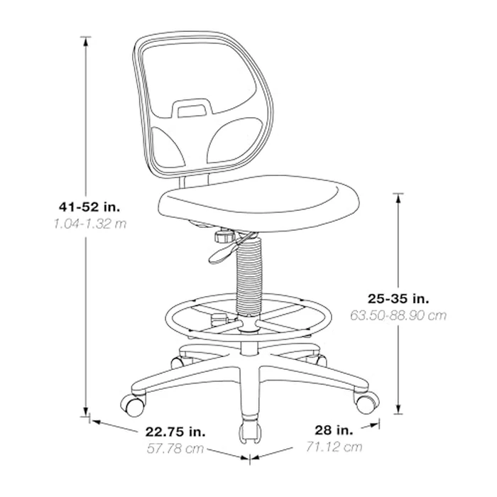 Office Star DC Series Deluxe Breathable Mesh Back Ergonomic Drafting Chair with Lumbar Support and Adjustable Footring, Black Fabric by Office Star Products - Image 2