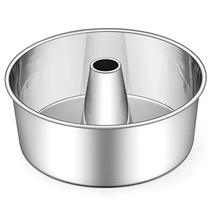 E-far Angel Food Cake Pan, 10-Inch Stainless Steel Tube Pan for Baking Pound Chiffon Cake, One-piece Design & Non-toxic, Dishwasher Safe by E-far - Image 1