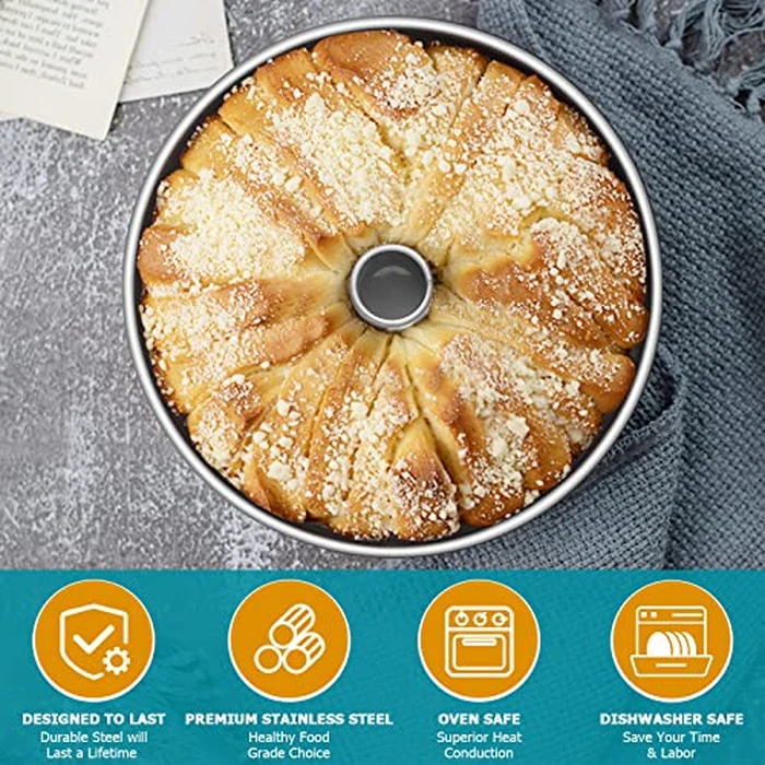 E-far Angel Food Cake Pan, 10-Inch Stainless Steel Tube Pan for Baking Pound Chiffon Cake, One-piece Design & Non-toxic, Dishwasher Safe by E-far - Image 6