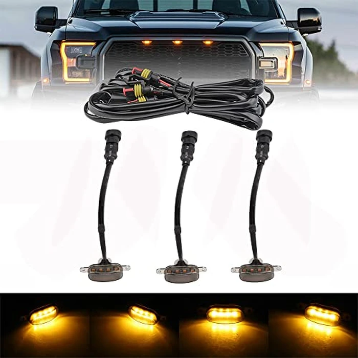 Front LED Grille Marker Light Amber Smoked Lens,Compatible with Ford F-150 Raptor 2004-2019,Fit for Dodge Ram 1500 2013-2018 Aftermarket Grilles by MACHSWON - Used - Like New condition