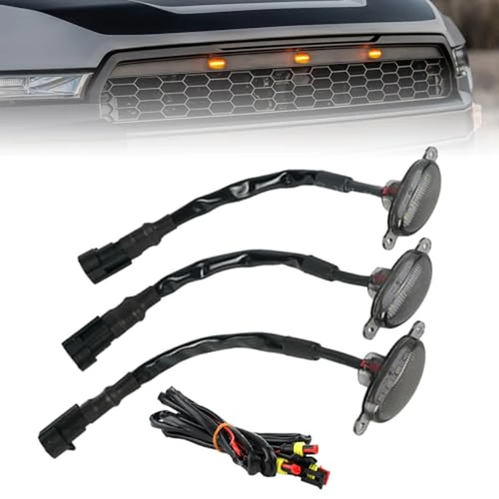Front LED Grille Marker Light Amber Smoked Lens,Compatible with Ford F-150 Raptor 2004-2019,Fit for Dodge Ram 1500 2013-2018 Aftermarket Grilles by MACHSWON - Image 5