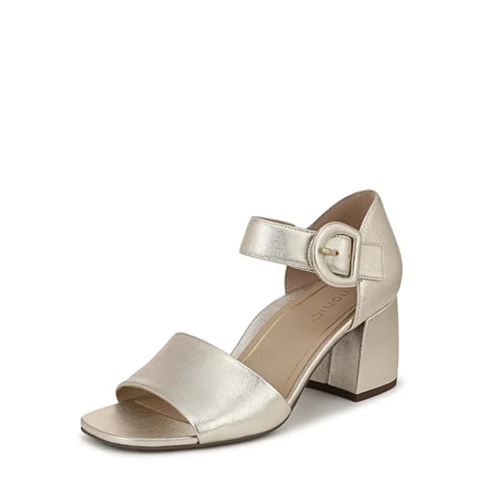 Vionic Women's Chardonnay Heeled Sandal, Gold Leather, 8 Wide by Vionic - Used - Very Good condition