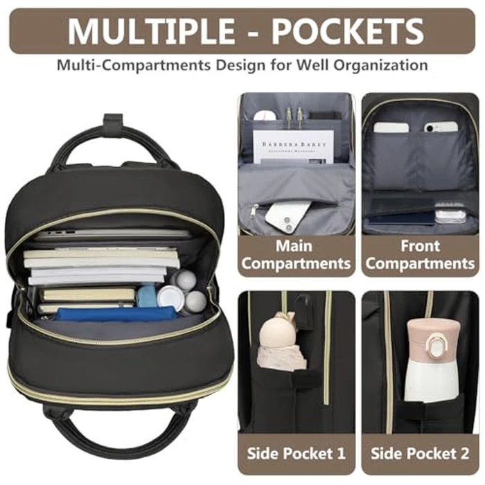 Laptop Backpack for Women Work Bag - 15.6 inch Black Travel Backpack College Backpack with USB Charger Business Office Back Pack for Teacher Casual Waterproof Bookbag for Nurses by bagswan - Image 3